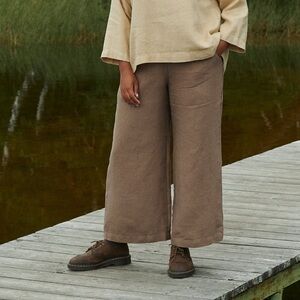 Linenfox Brown Linen “Ocean” Wide Leg Pants